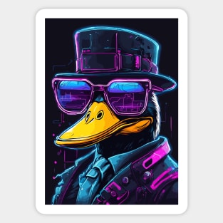 Cool Cyberpunk Duck Wearing Glasses Neon Sticker